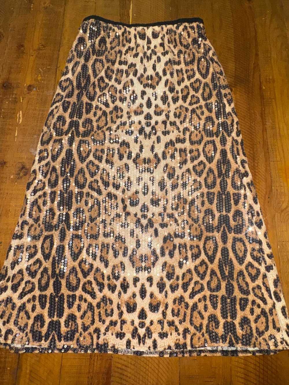 Sequin Leopard Print Midi Skirt - Brown